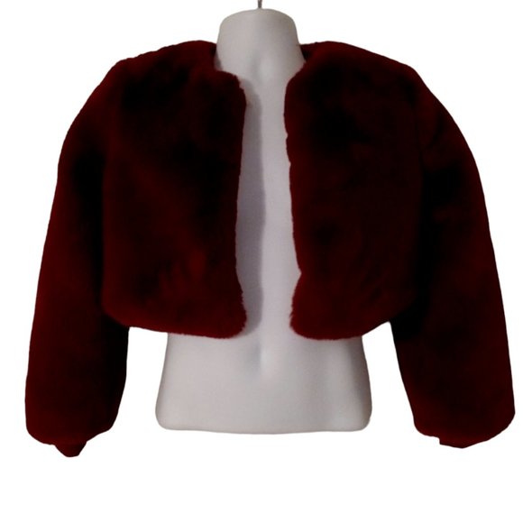 FASHION NOVA FAUX FUR CRANBERRY COLOR SHORT JACKET SIZE SMALL NWT - Picture 1 of 4